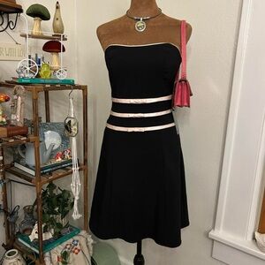 Vintage Y2K Black Strapless Mini Dress w Blush Pink Bow Details by Byer Too!